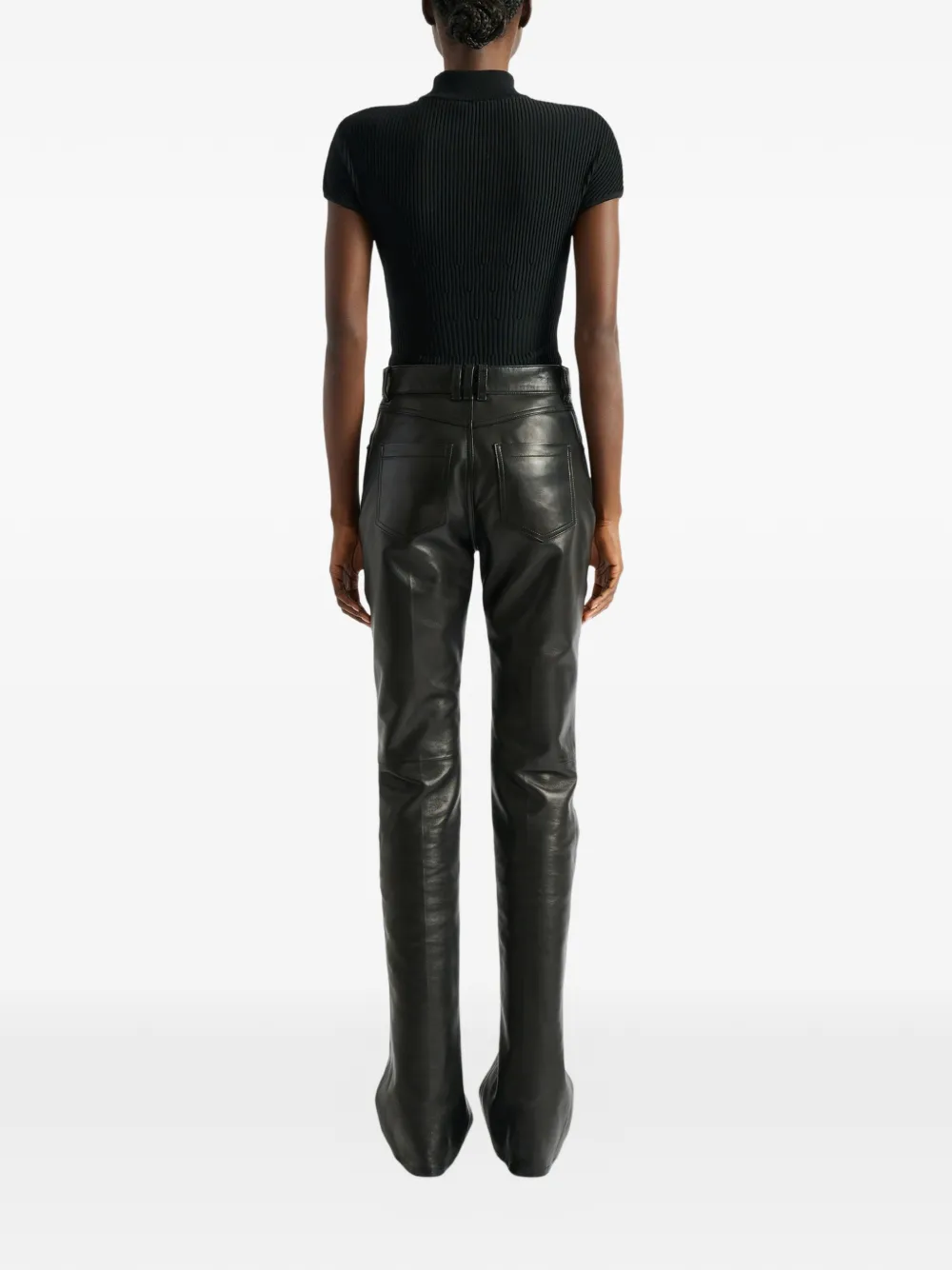 Balmain Leather High-waisted Trousers in Black, view 3