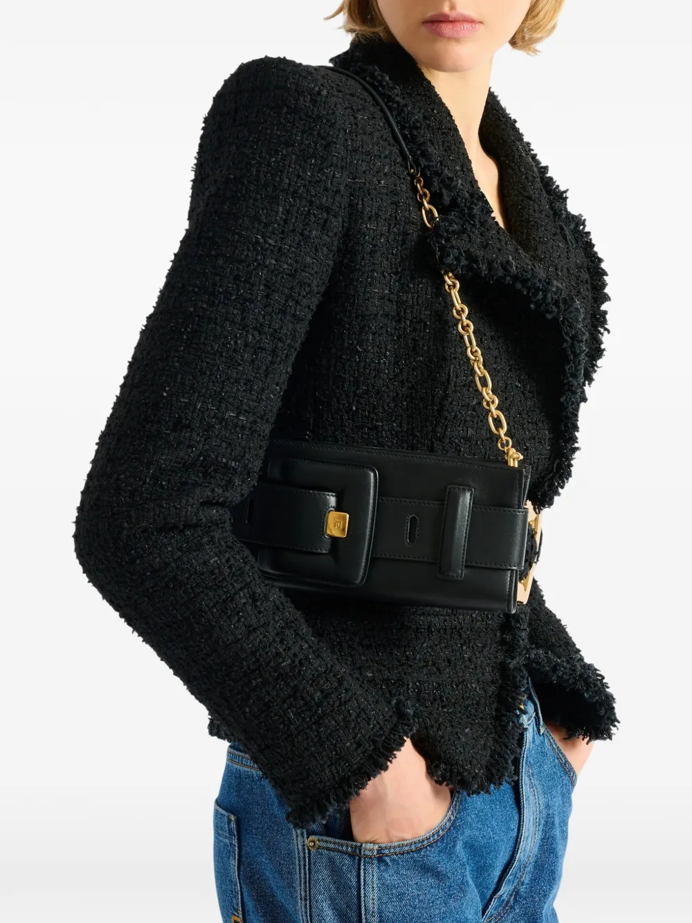 Balmain Anthem zachte leren clutch Zwart