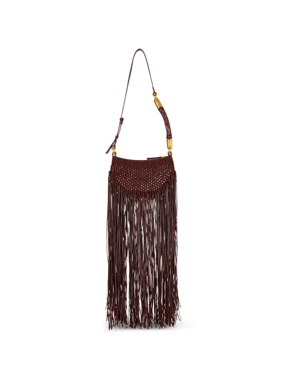 Balmain Ébène mini-tas van geweven leer met franje Bruin