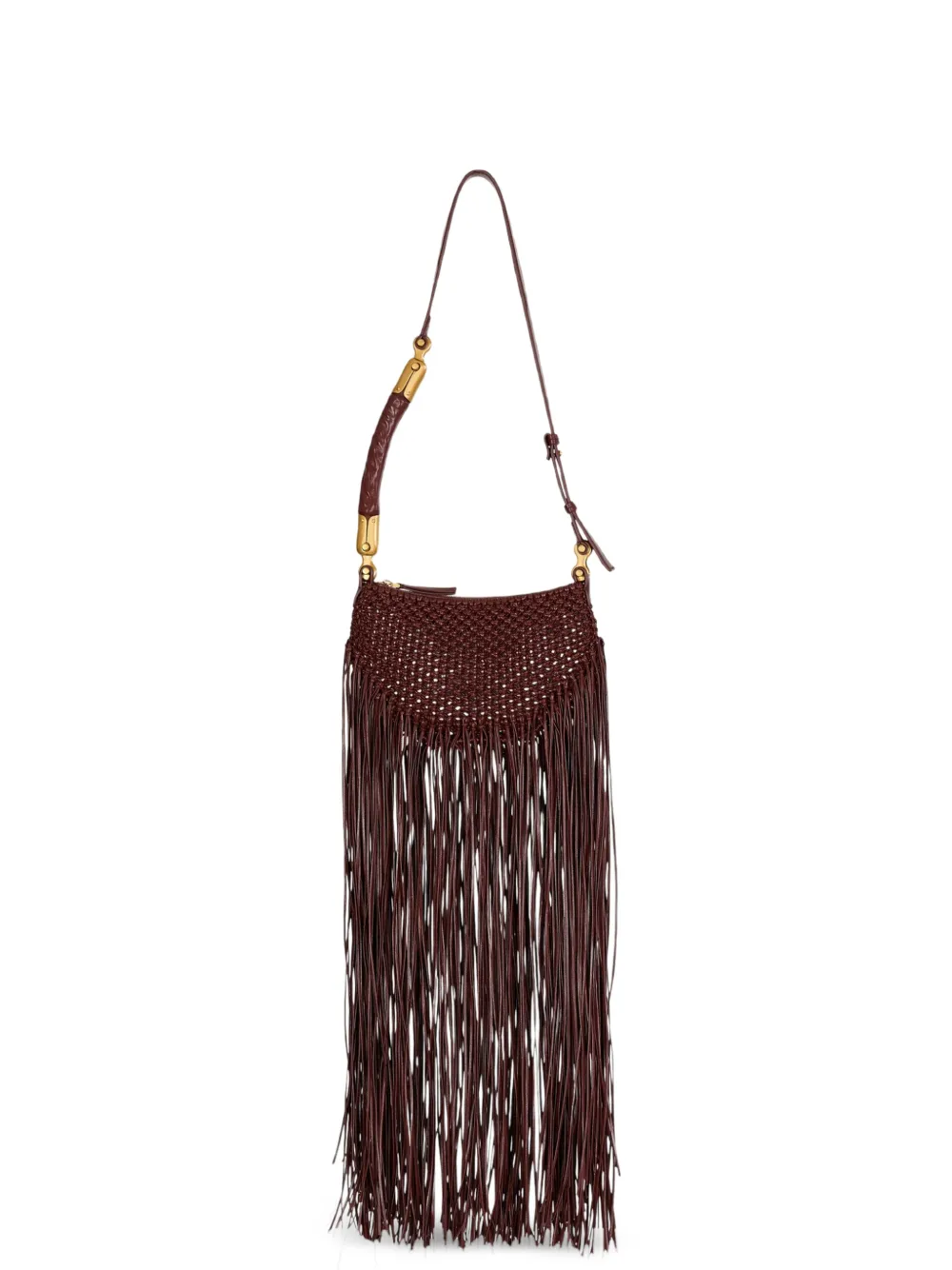 Balmain Borsa Ébène mini in pelle intrecciata con frange - Marrone