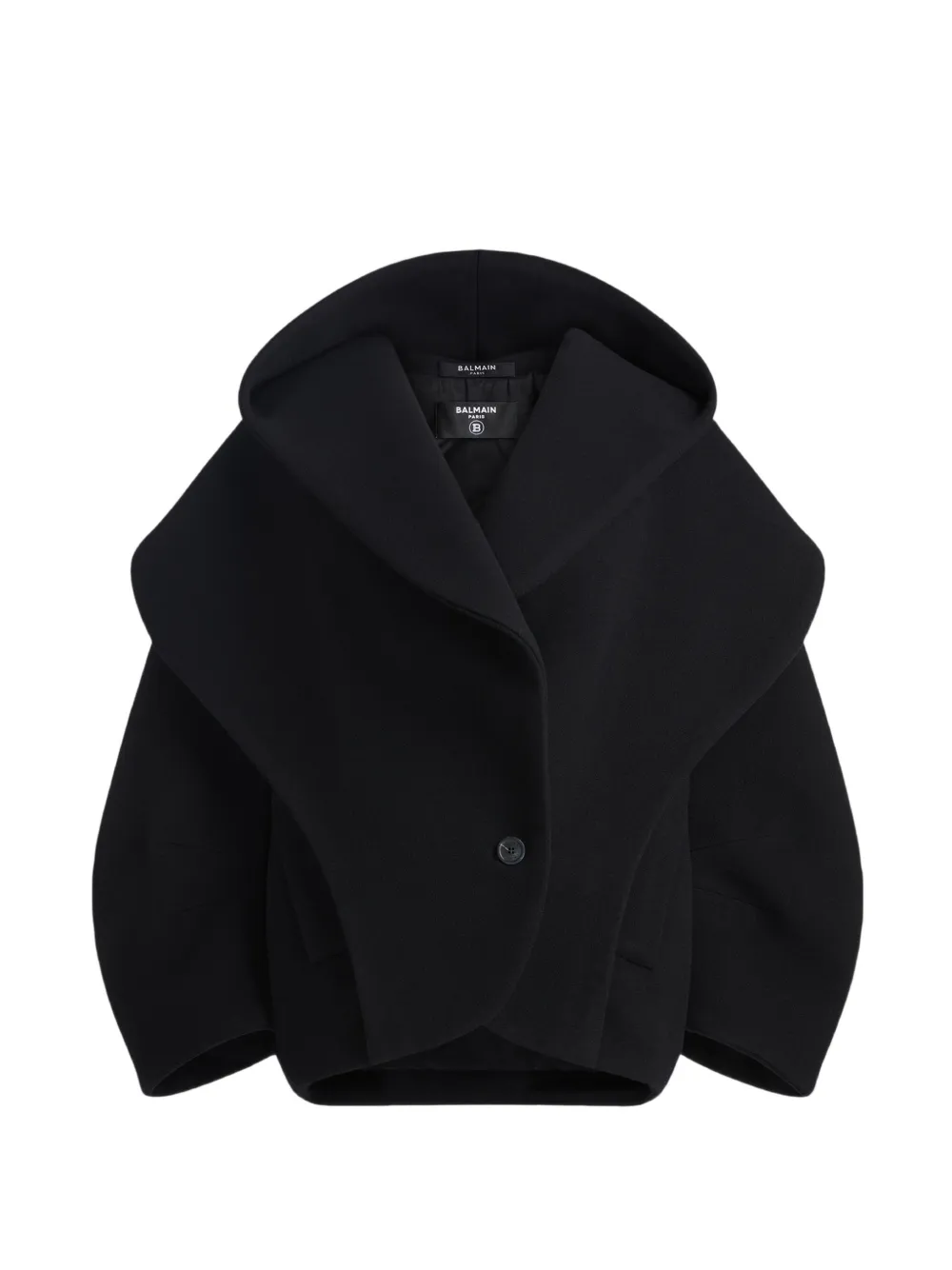 Balmain oversized wool pea coat with hood - Black