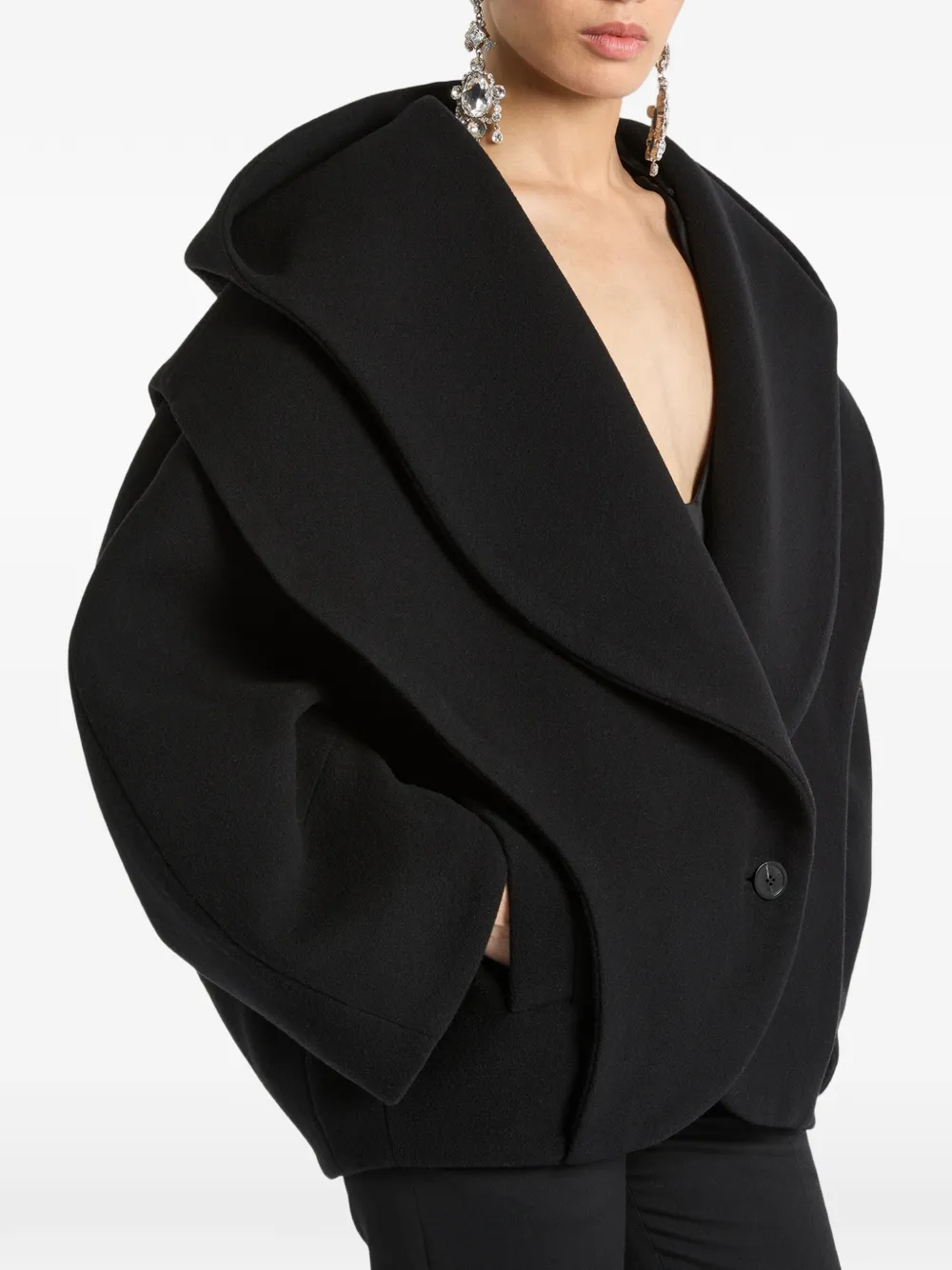 Balmain Oversized wollen jas met capuchon Zwart