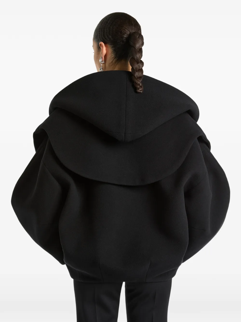 Balmain Oversized wollen jas met capuchon Zwart