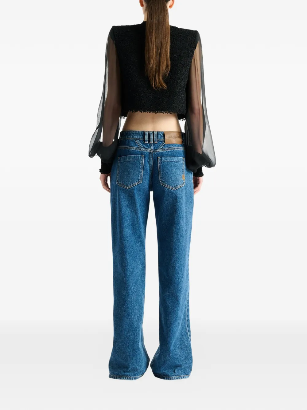 Balmain Cropped tweed en mousseline jack Zwart