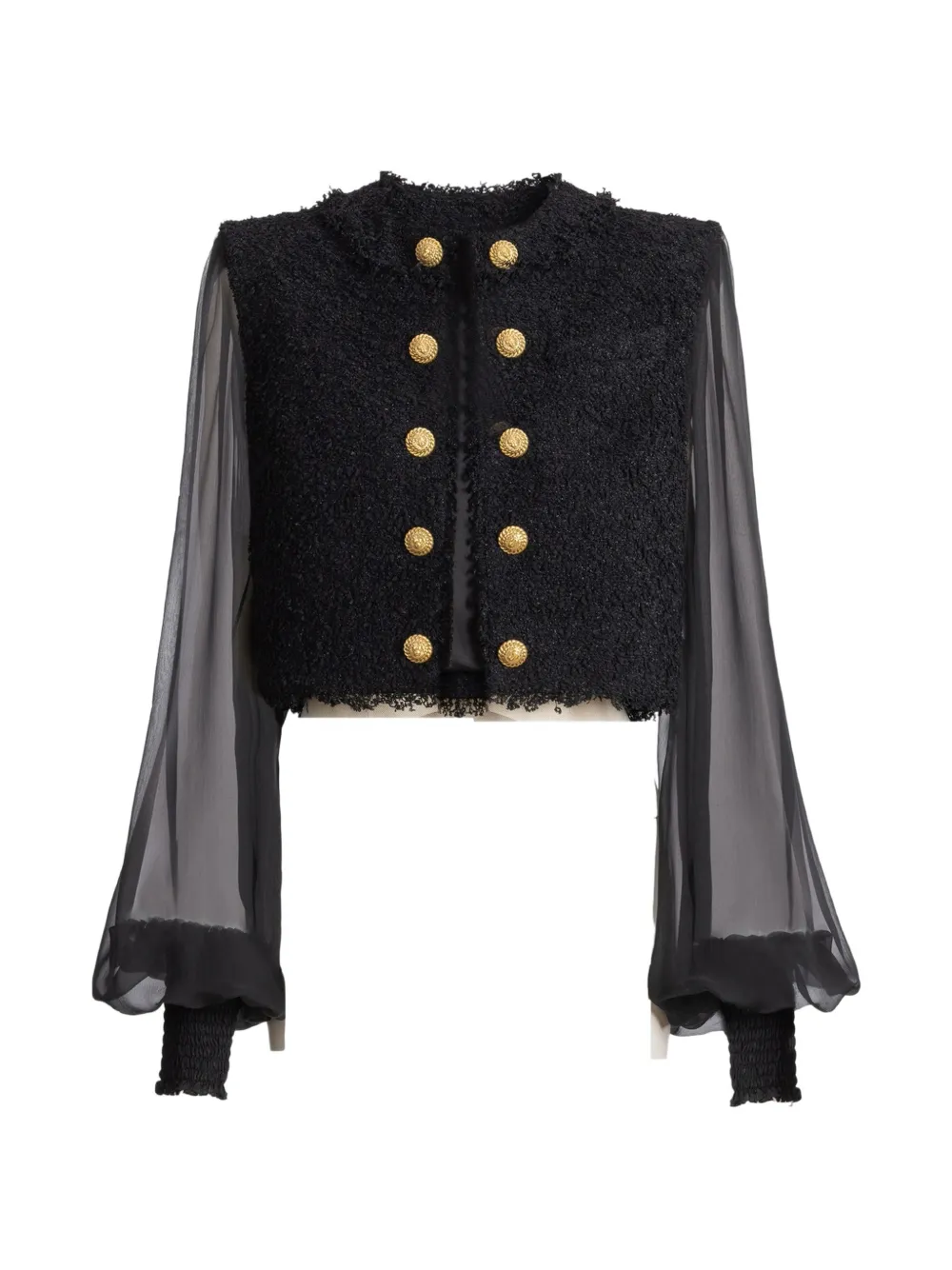 Balmain cropped tweed and muslin jacket - Black