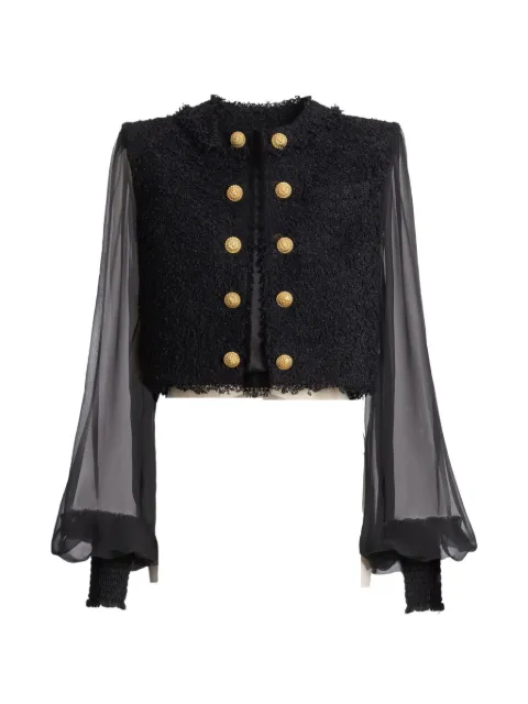 Balmain cropped tweed and muslin jacket