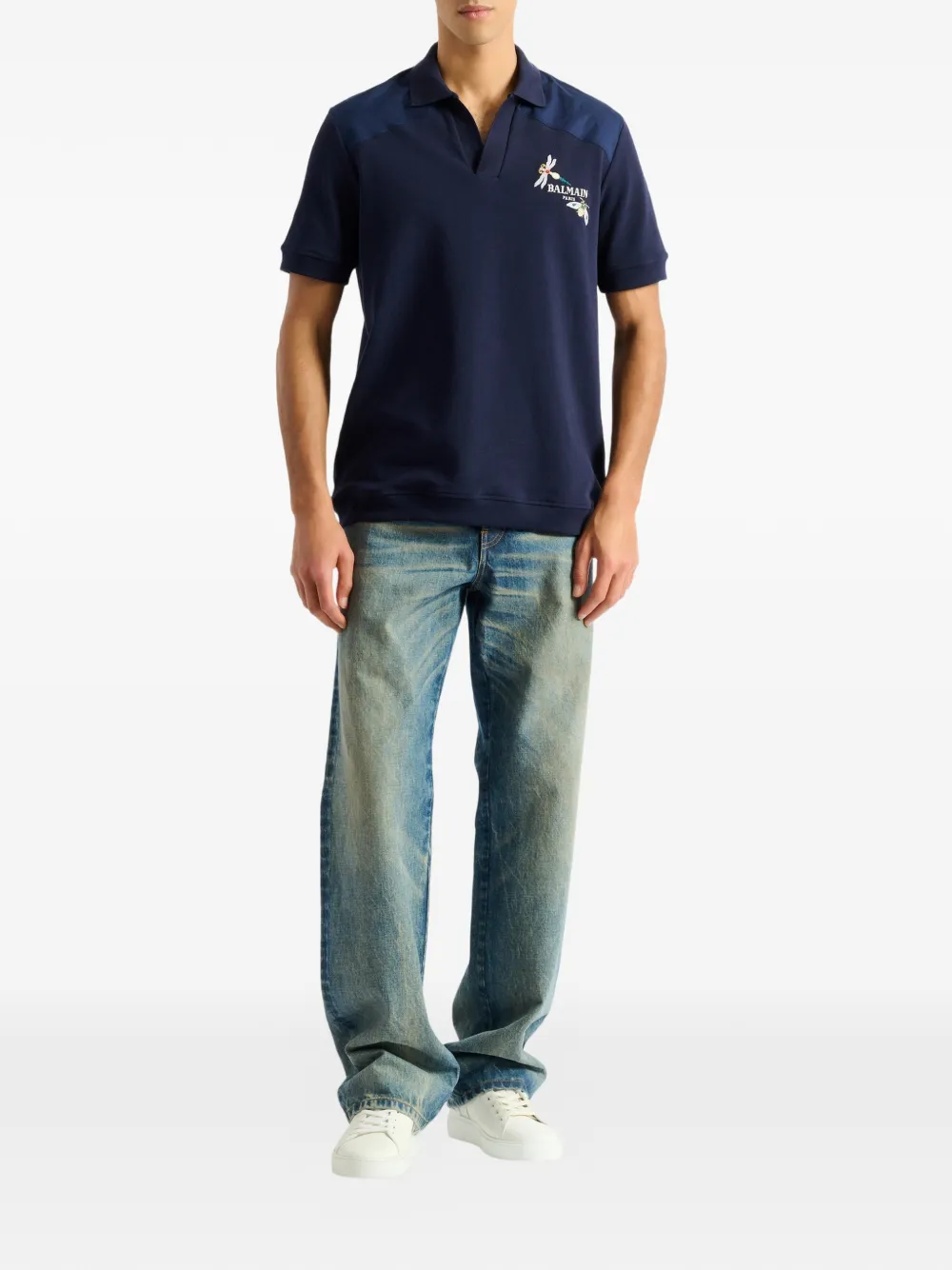 Balmain Poloshirt met Insect borduurwerk Blauw