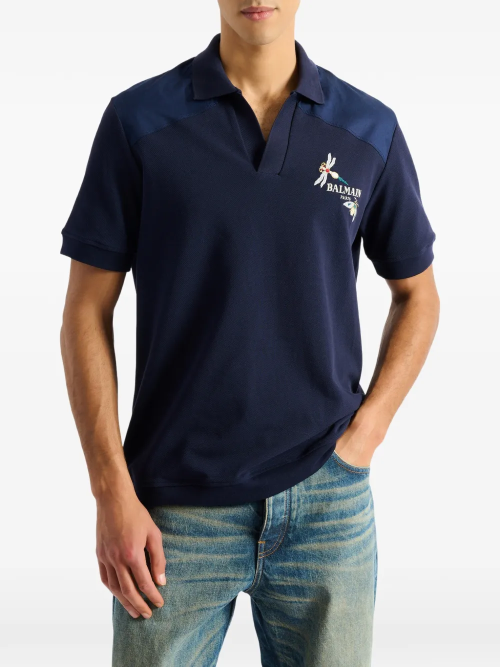Balmain Poloshirt met Insect borduurwerk Blauw