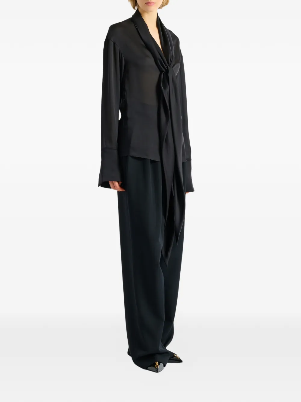 Balmain Zijden blouse met gestrikte hals Zwart