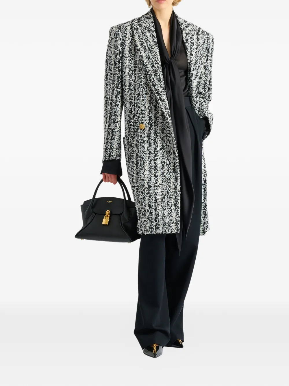 Balmain Zijden blouse met gestrikte hals Zwart