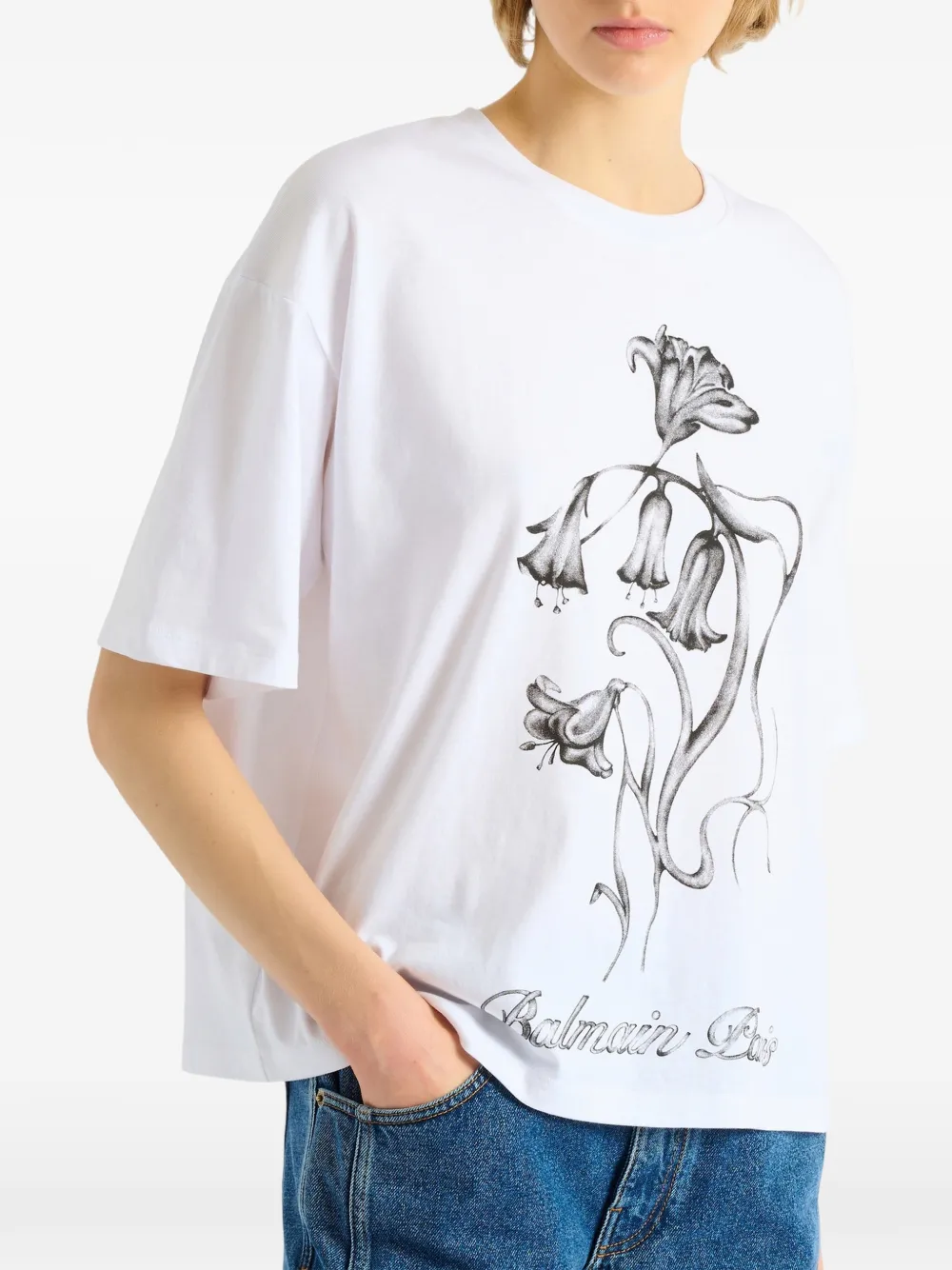 Balmain Printed Flower T-shirt In White