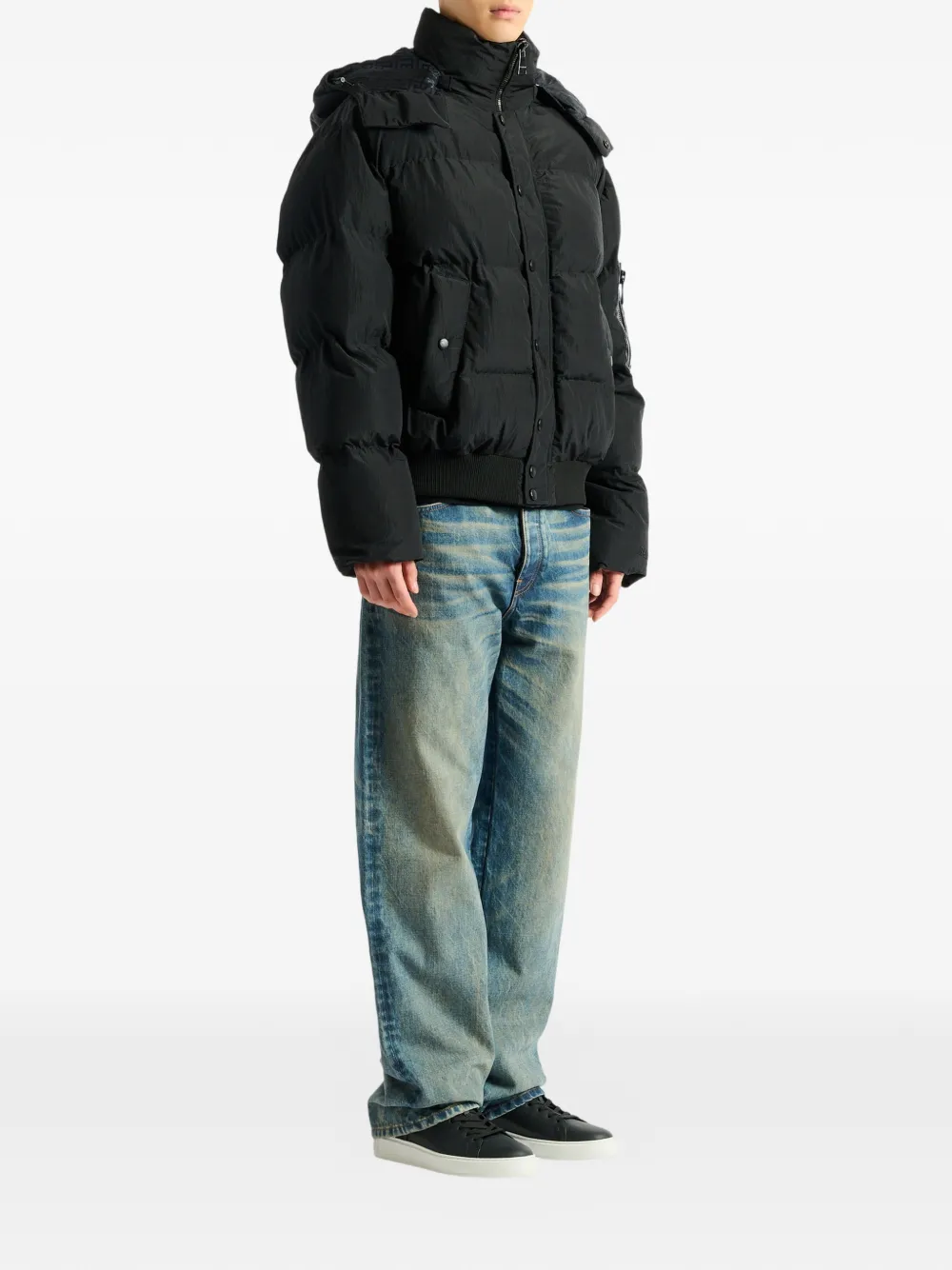 Balmain Gewatteerd nylon en leren jack Zwart