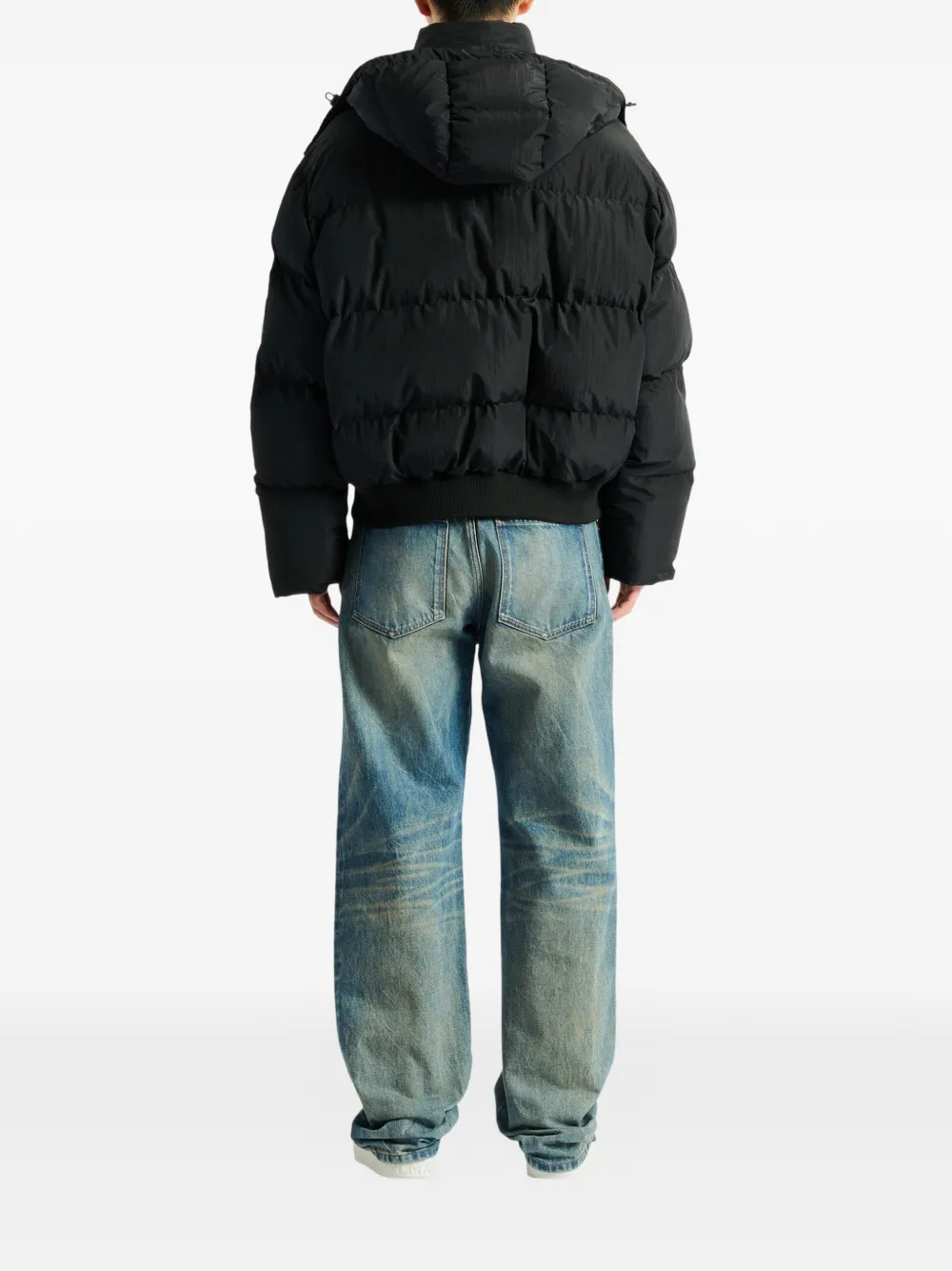 Balmain Gewatteerd nylon en leren jack Zwart