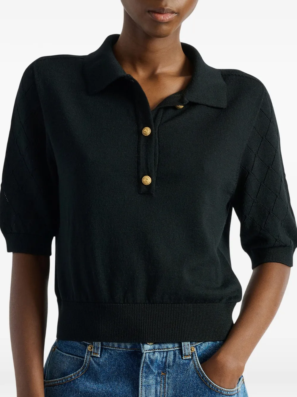 Balmain Gebreid poloshirt met 3 knopen Zwart