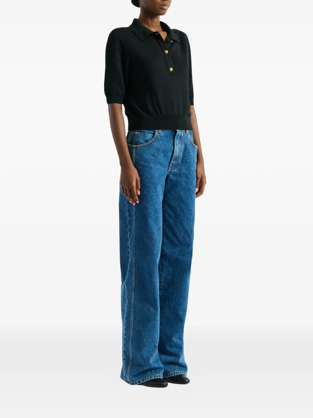 Balmain Gebreid poloshirt met 3 knopen Zwart