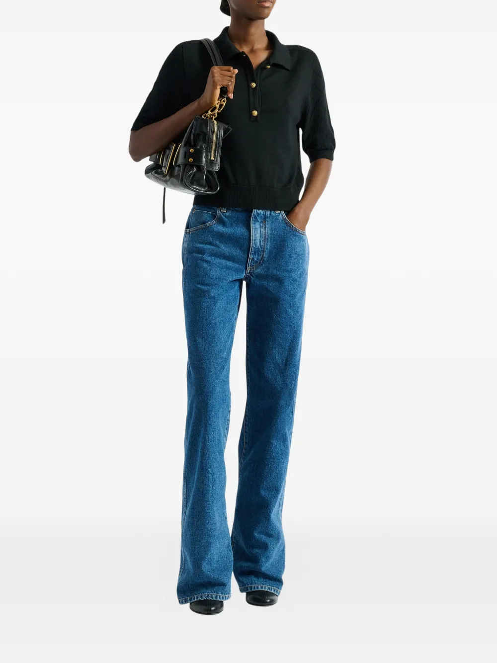 Balmain Gebreid poloshirt met 3 knopen Zwart