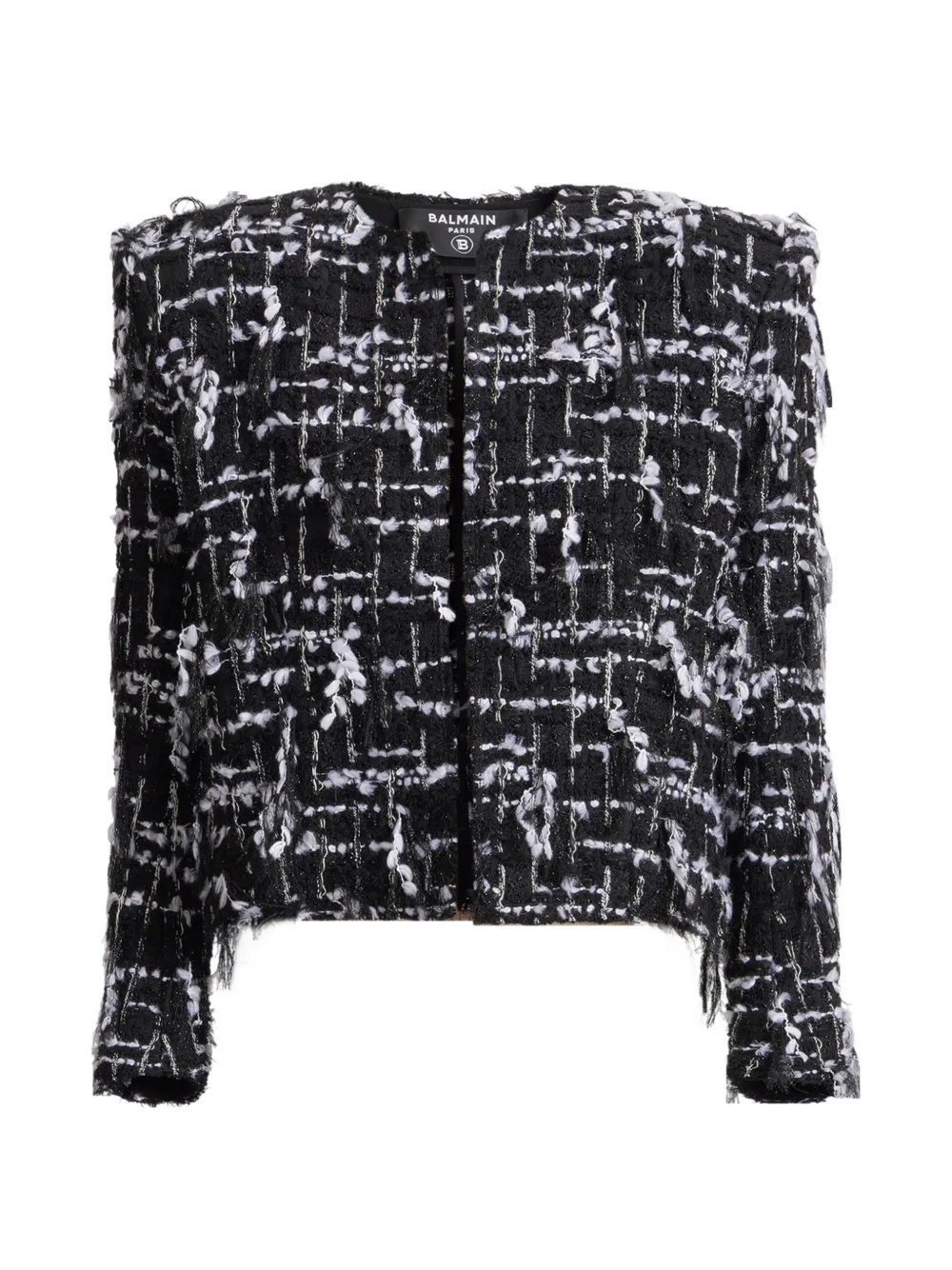 Balmain Giacca crop in tweed con frange - Nero