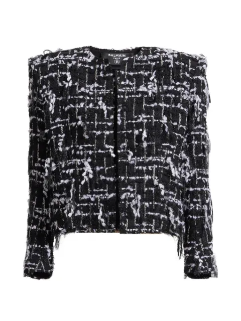 Balmain chamarra corta de tweed con flecos