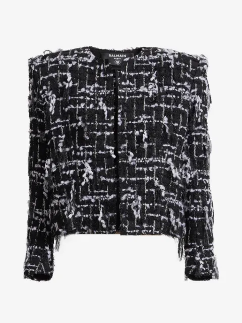 Balmain cropped jacket in fringed tweed