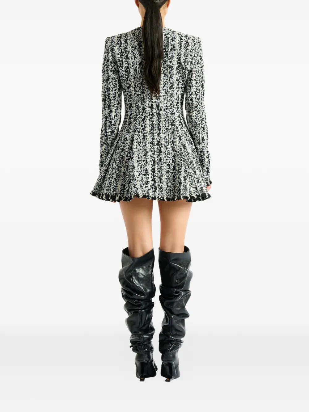 Balmain Flared tweed jurk Zwart