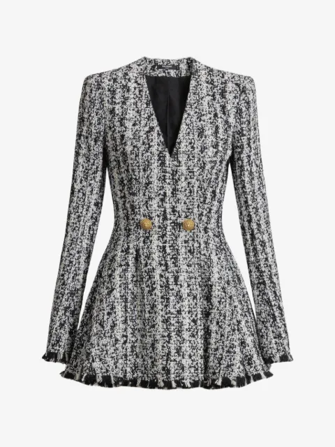 Balmain two-tone flared tweed dress