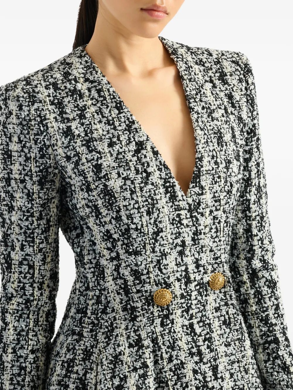 Balmain Flared tweed jurk Zwart
