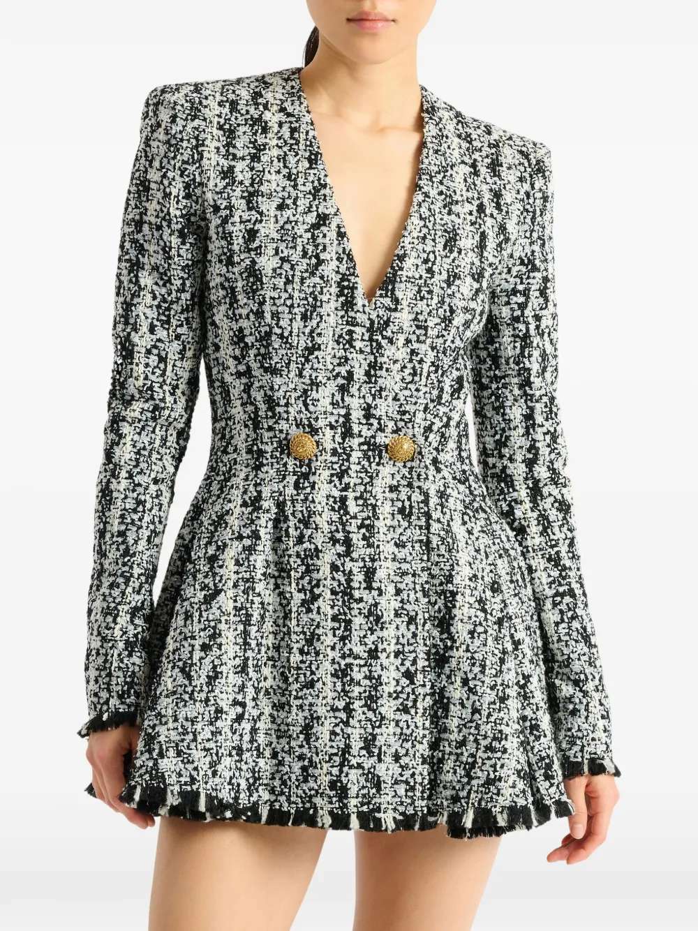 Balmain Flared tweed jurk Zwart
