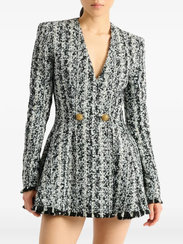 Balmain two-tone Flared Tweed Dress | Black