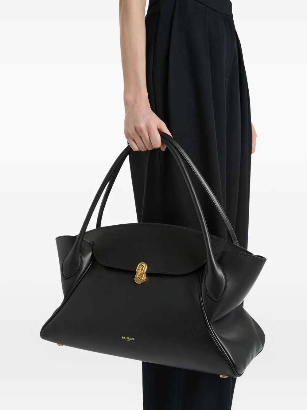 Balmain Medium Pulse Day Bag In Smooth Leather In Black