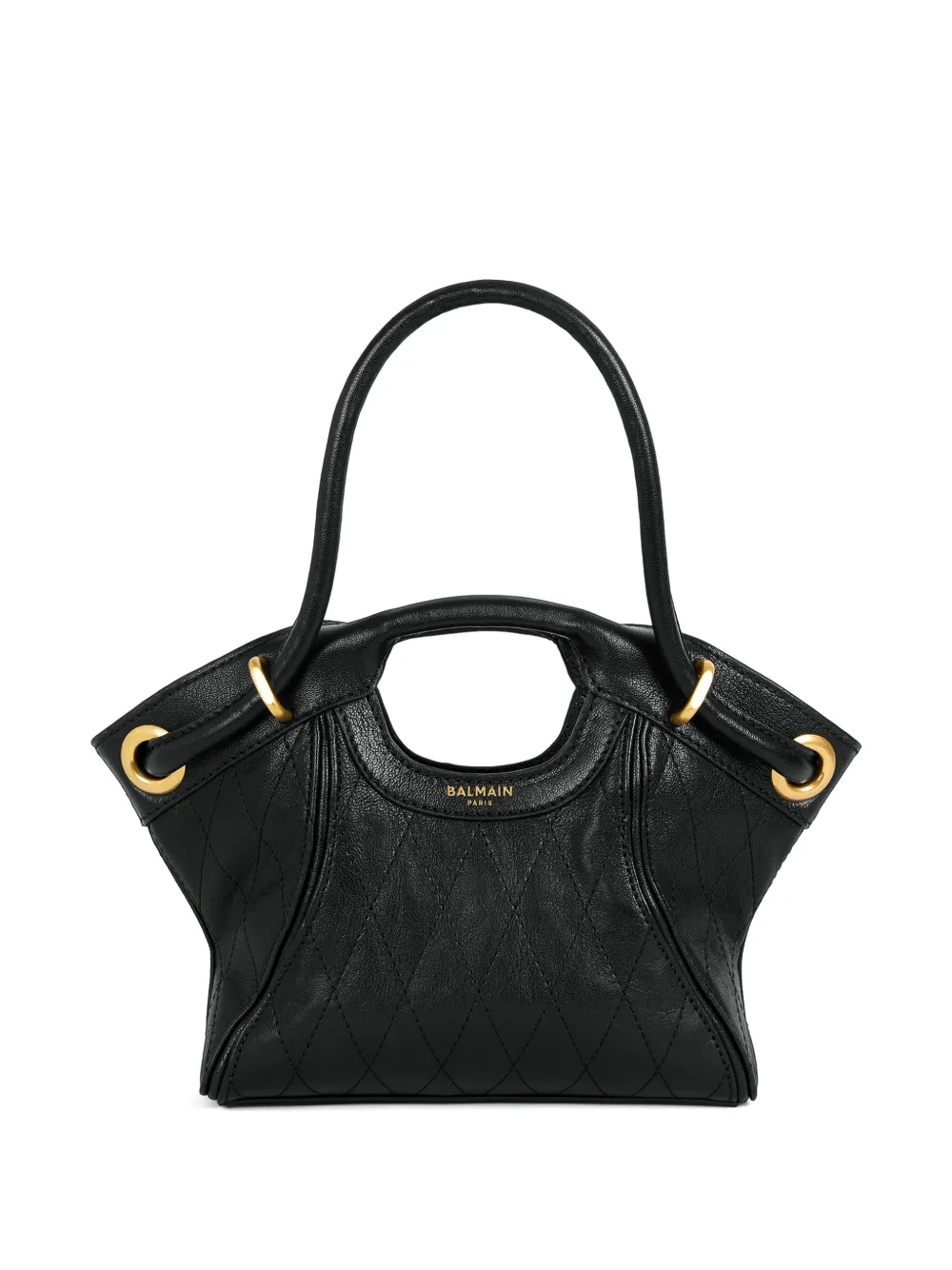 Balmain Borsa tote piccola in pelle liscia con impunture - Nero