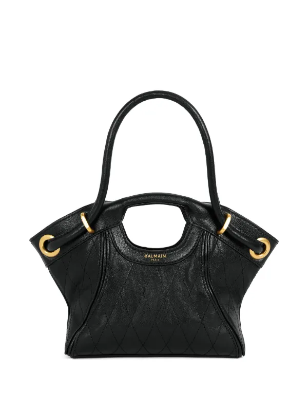 Balmain Small Tote in Smooth Topstitched Leather in Black