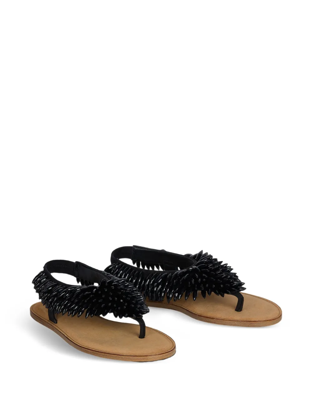 Balmain Platte suède sandalen met kralen Zwart