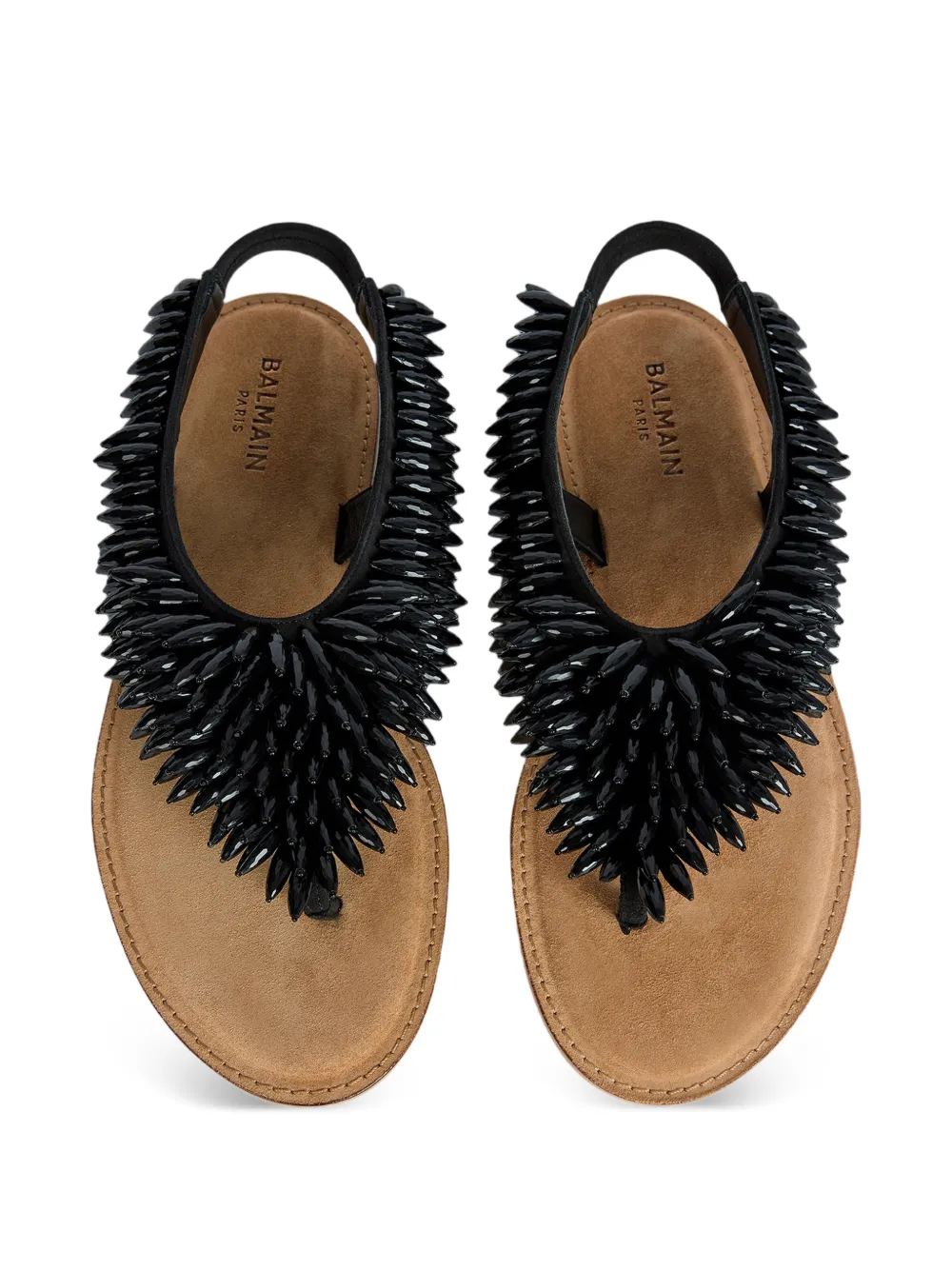 Balmain Platte suède sandalen met kralen Zwart