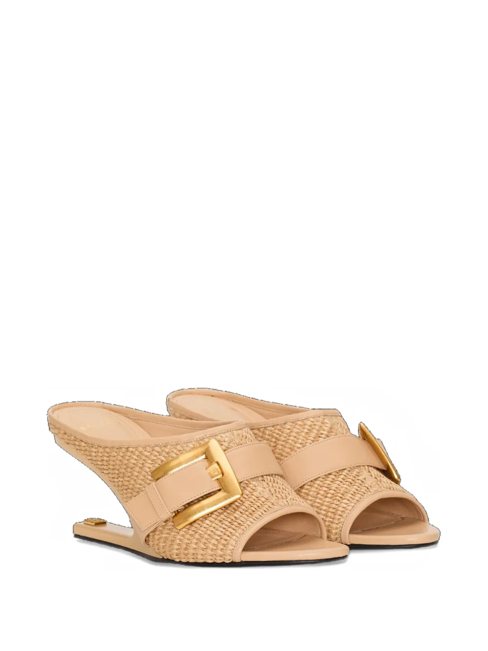 Balmain Anthem No Wedge muiltjes van glad leer en raffia Beige