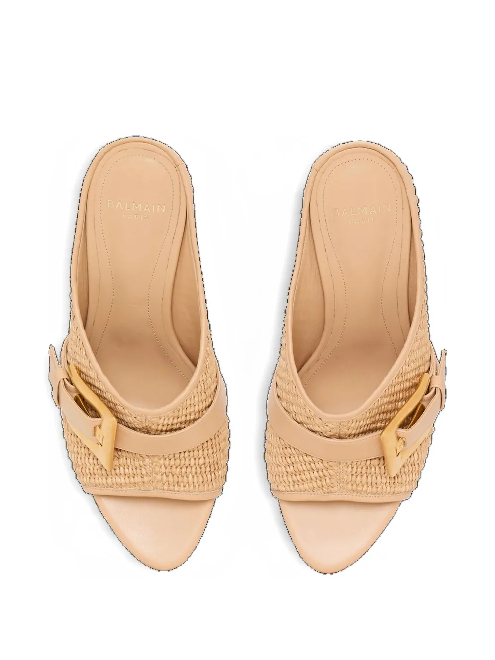 Balmain Anthem No Wedge muiltjes van glad leer en raffia Beige