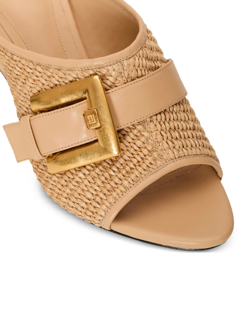 Balmain Anthem No Wedge muiltjes van glad leer en raffia Beige