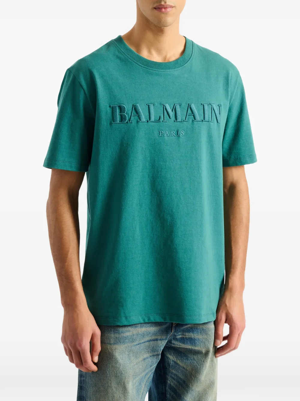Balmain T-shirt met Vintage borduurwerk Blauw