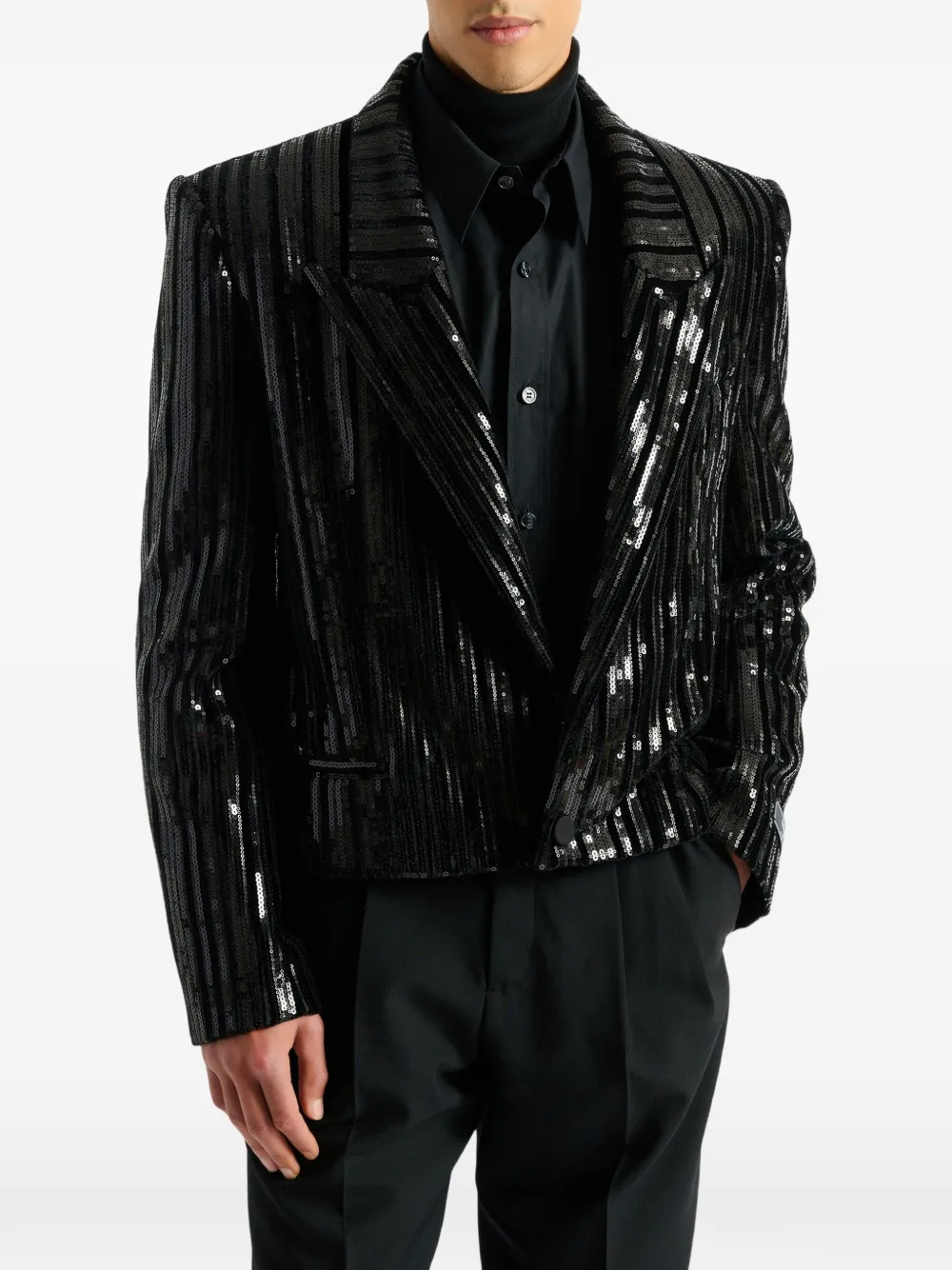 Balmain Cropped fluwelen blazer met pailletten Zwart