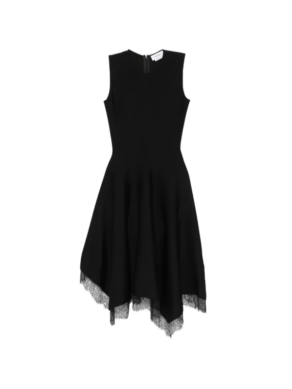 Alexander McQueen Lace Trim A-line Dress in Black