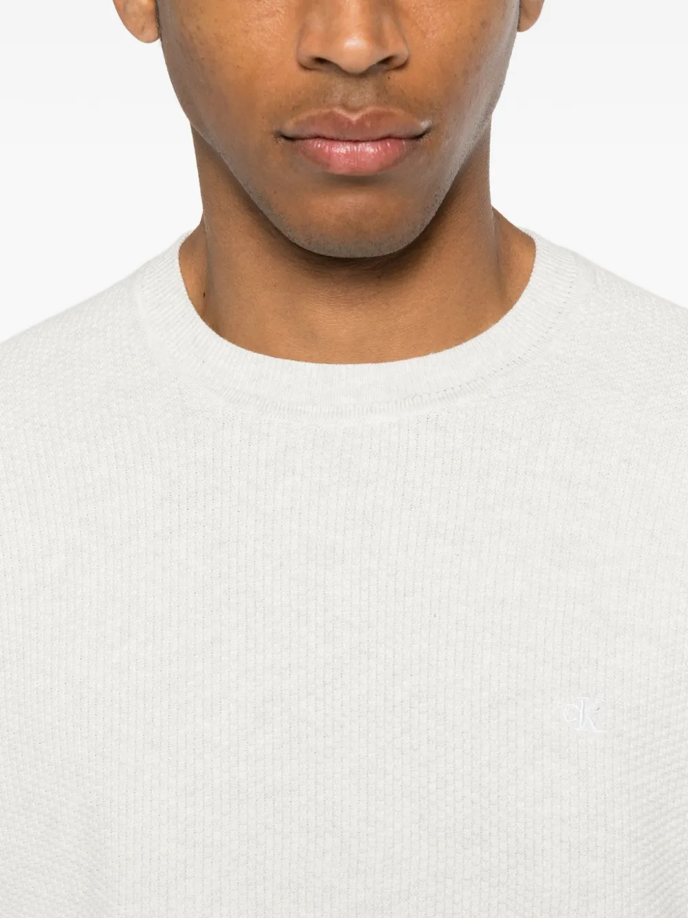 Calvin Klein Wafelgebreide trui met geborduurd logo Grijs