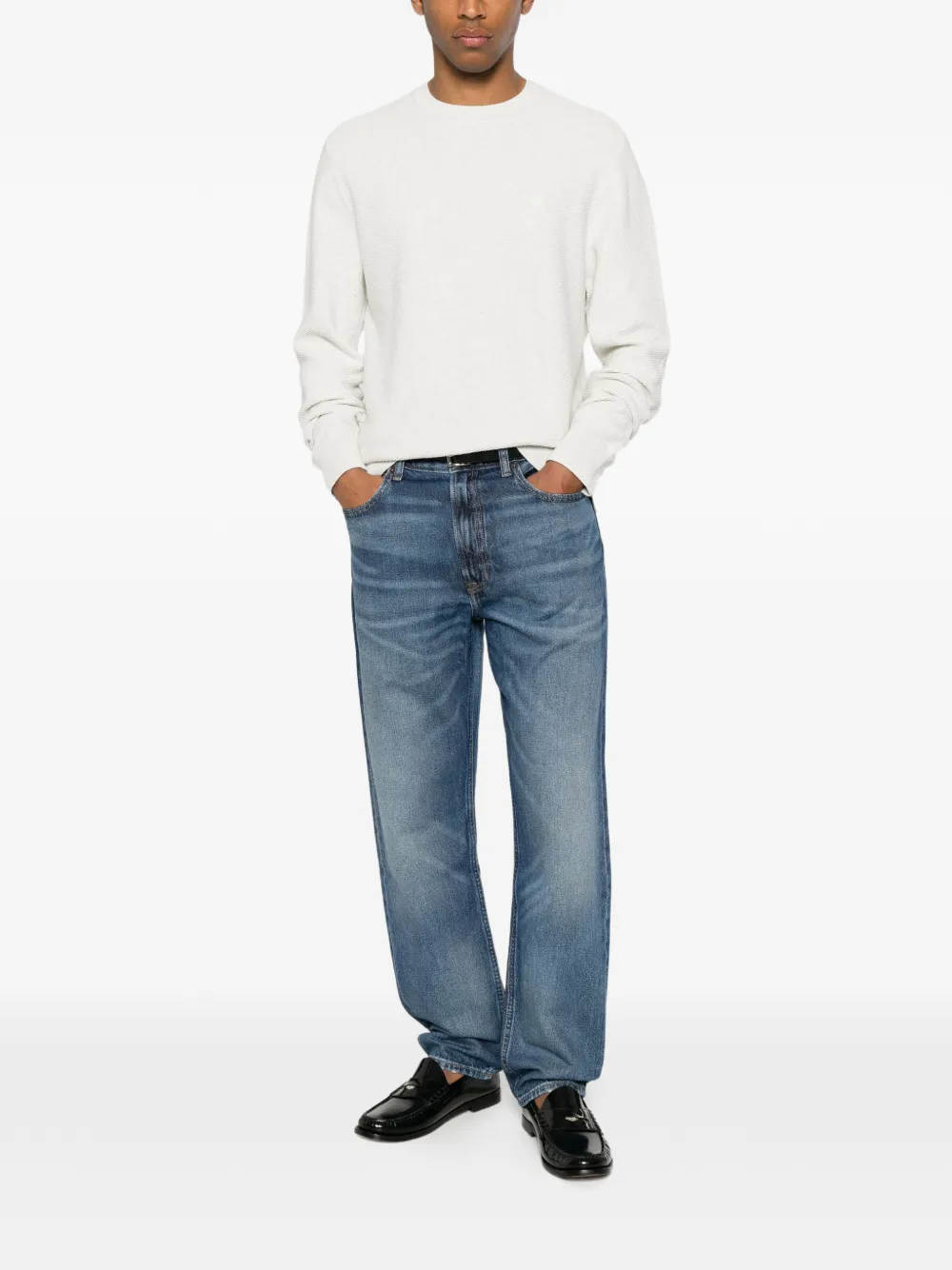 Calvin Klein Wafelgebreide trui met geborduurd logo Grijs
