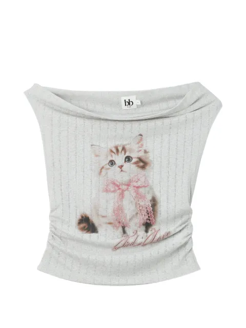 b+ab playera fruncido con gato estampado