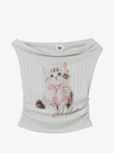 b+ab playera fruncido con gato estampado
