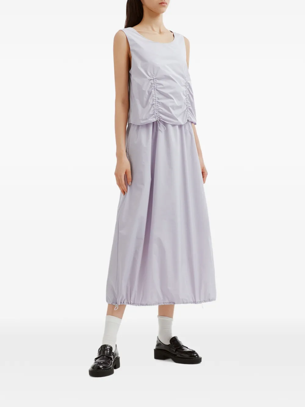 tout a coup Maxi-jurk met ruches en trekkoord Paars