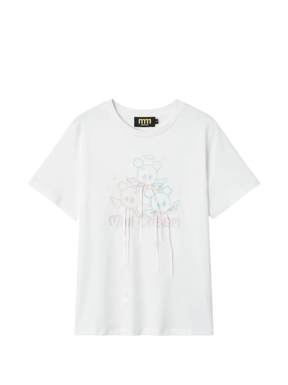 Mini Cream graphic-print bow-details cotton T-shirt