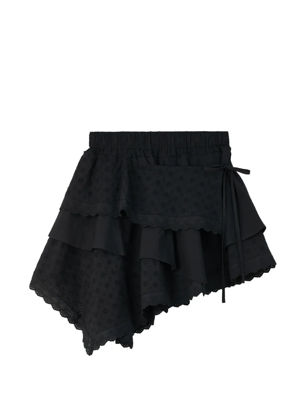 b+ab broderie-anglaise tiered asymmetric cotton mini skirt - Nero