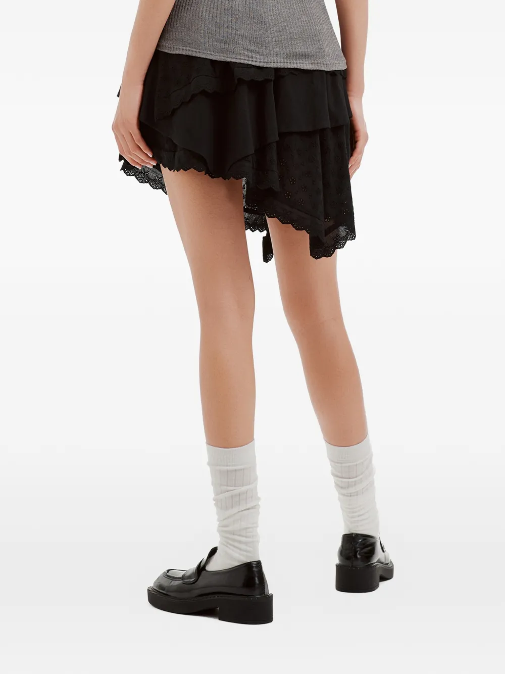 b+ab Broderie anglaise asymmetrische katoenen mini-rok Zwart