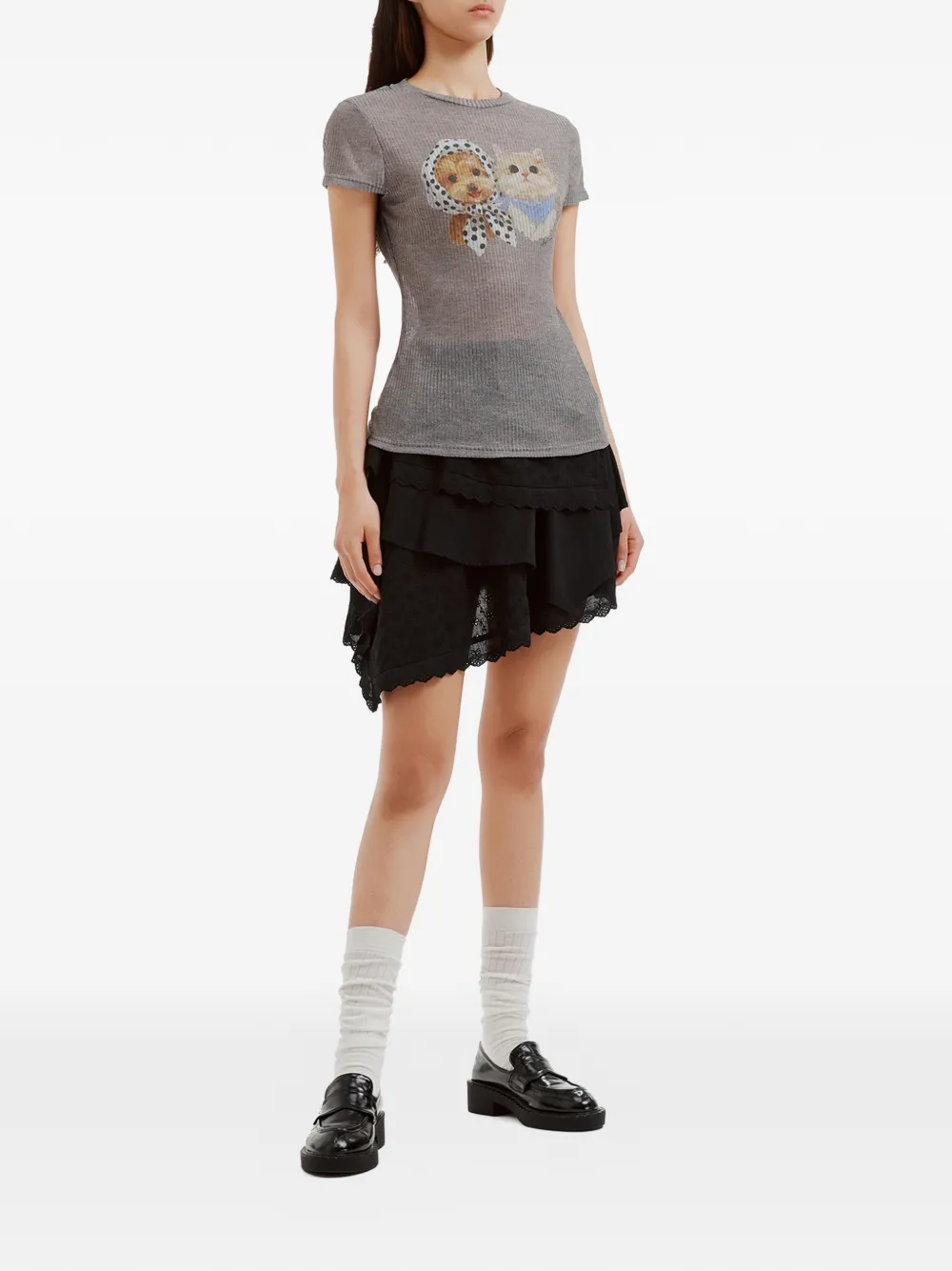b+ab Broderie anglaise asymmetrische katoenen mini-rok Zwart