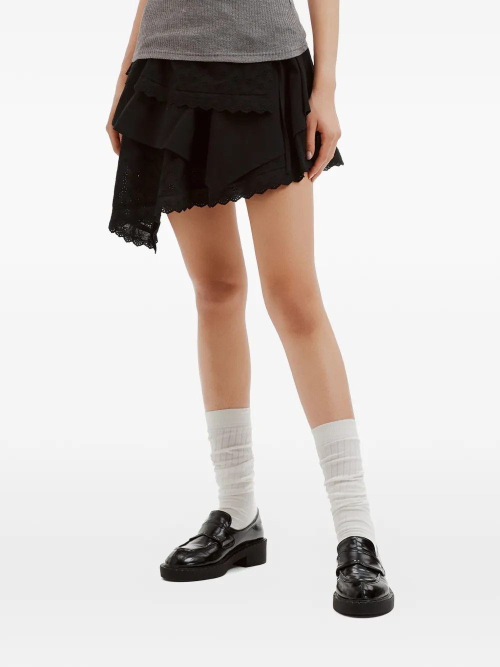b+ab Broderie anglaise asymmetrische katoenen mini-rok Zwart