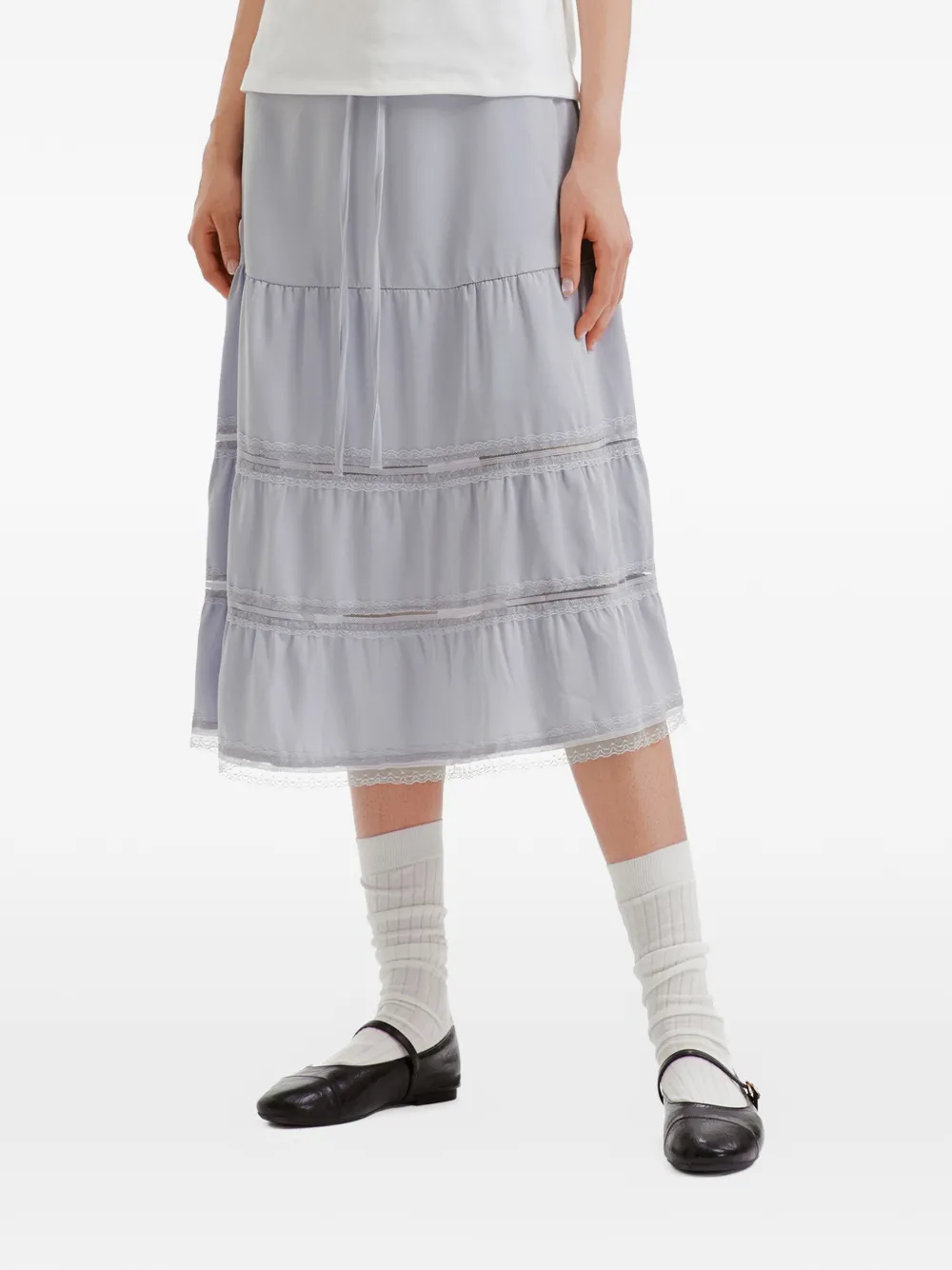 b+ab Gelaagde midi-rok met kanten afwerking Blauw